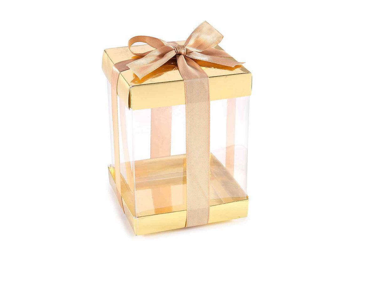 Scatoline regalo oro in PVC con base e coperchio in carta rigida, impreziosite, set da 25 pezzi, cm 10 x 10 x 13 H