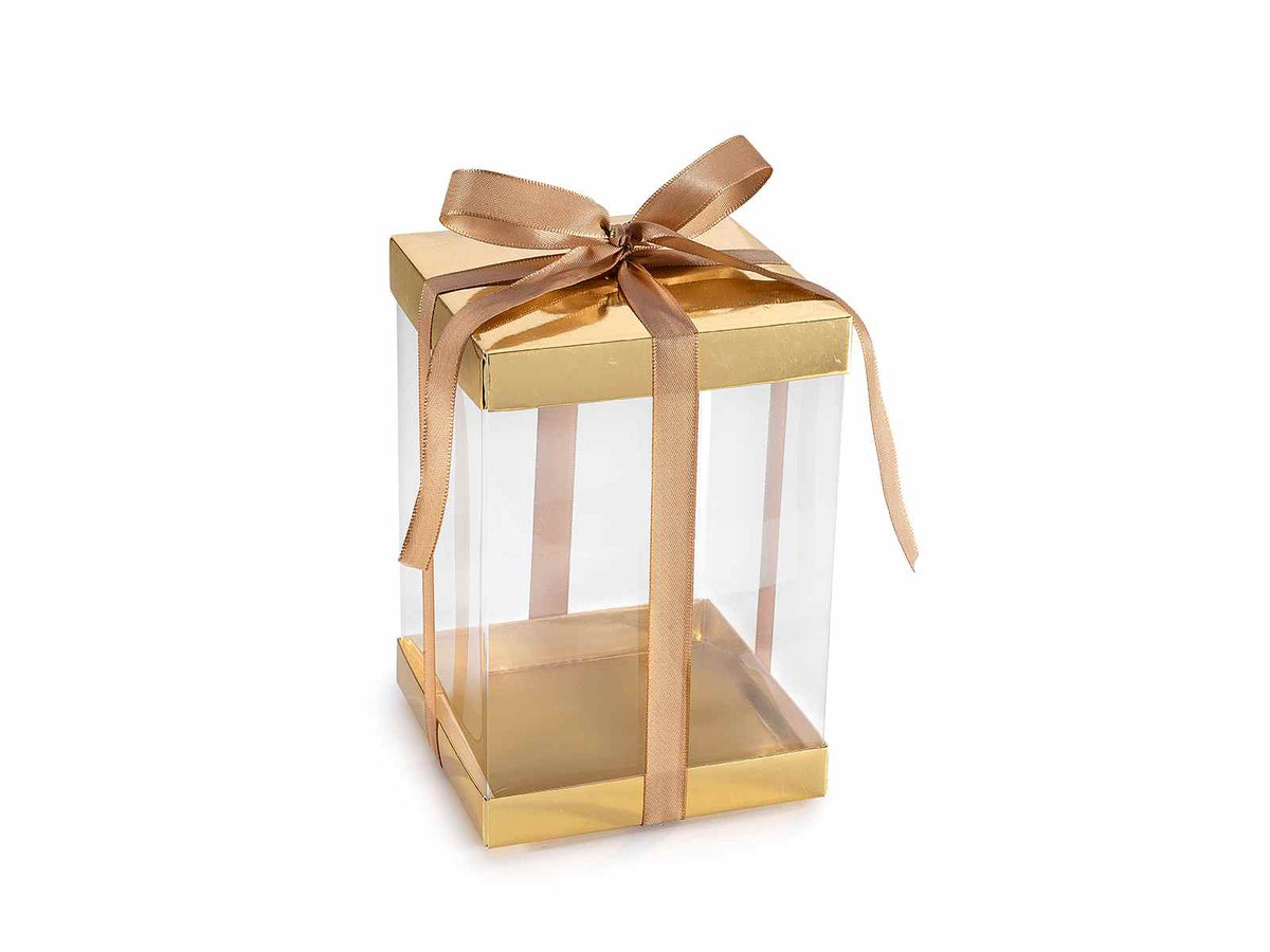 Scatoline regalo oro in PVC con base e coperchio in carta rigida, impreziosite, set da 20 pezzi, cm 12 x 12 x 17 H