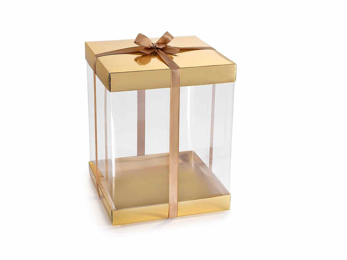 Scatoline regalo oro in PVC con base e coperchio in carta rigida, impreziosite, set da 14 pezzi, cm 20 x 20 x 25 H