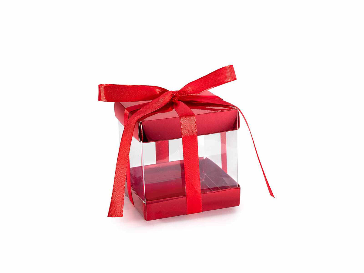 Scatoline regalo rosse in PVC con base e coperchio in carta rigida, set da 30 pezzi, cm 9 x 9 x 9 H