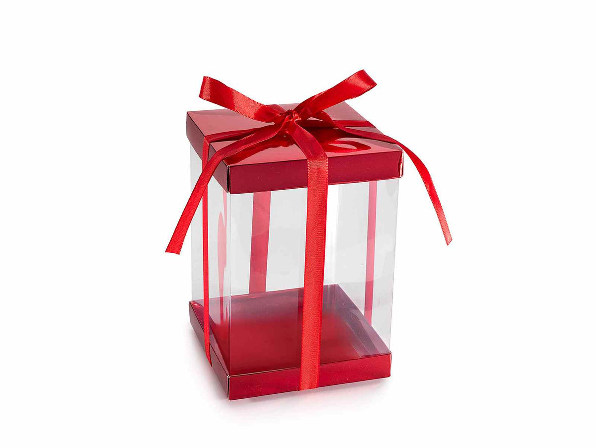 Scatoline regalo rosse in PVC con base e coperchio in carta rigida, set da 20 pezzi, cm 12 x 12 x 17 H