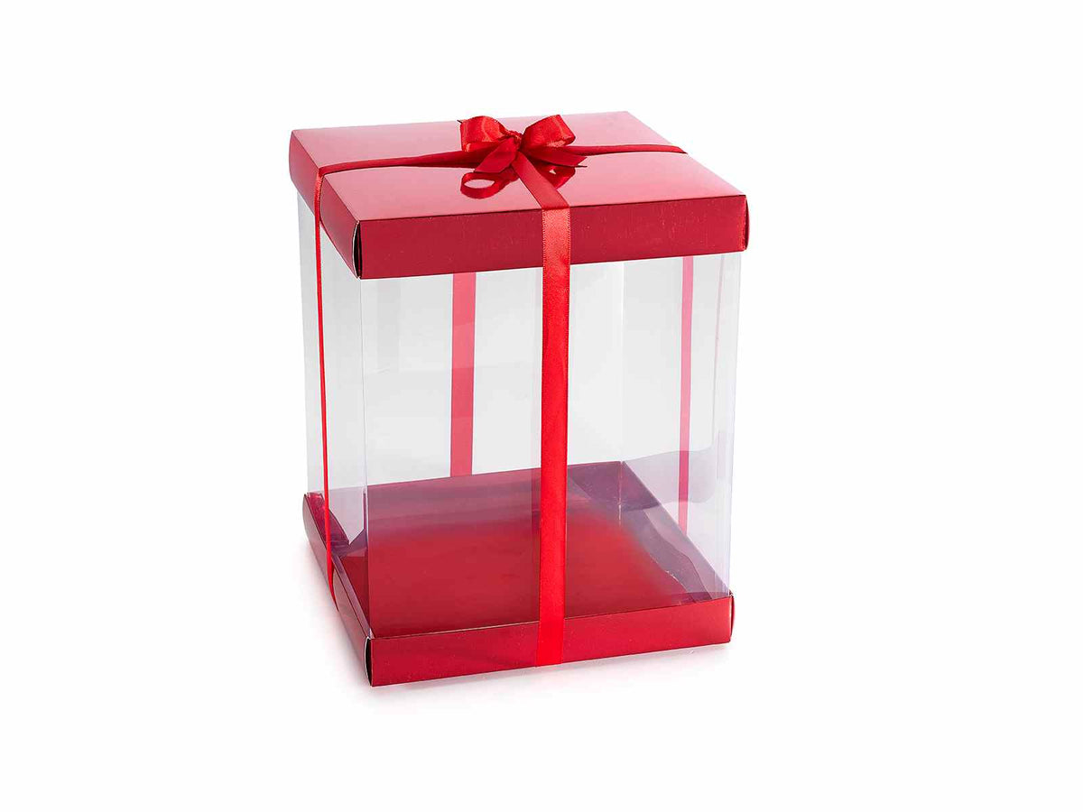 Scatoline regalo rosse in PVC con base e coperchio in carta rigida, set da 14 pezzi, cm 20 x 20 x 25 H