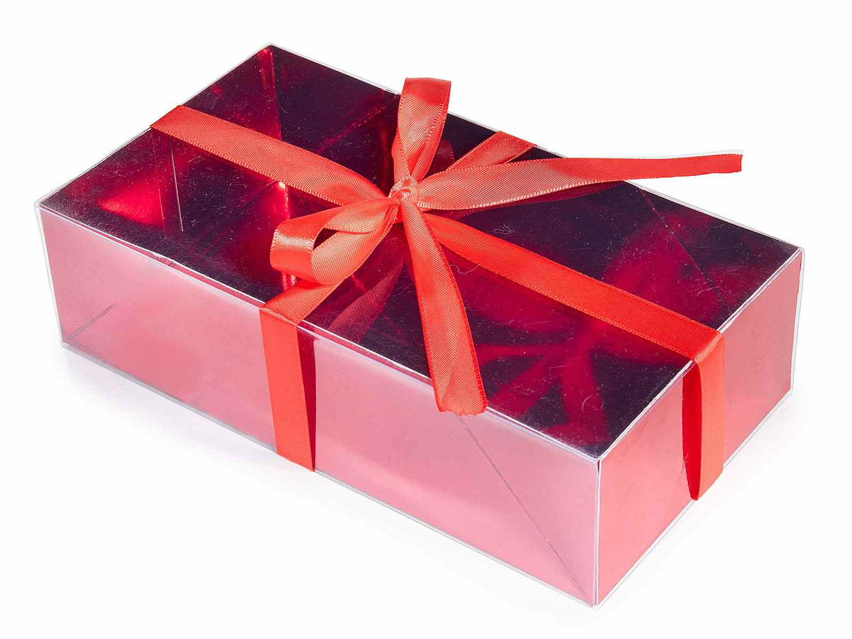 Scatoline regalo rosse in PVC con base rossa e coperchio con finestra, set da 30 pezzi, cm 22 x 12 x 6 H