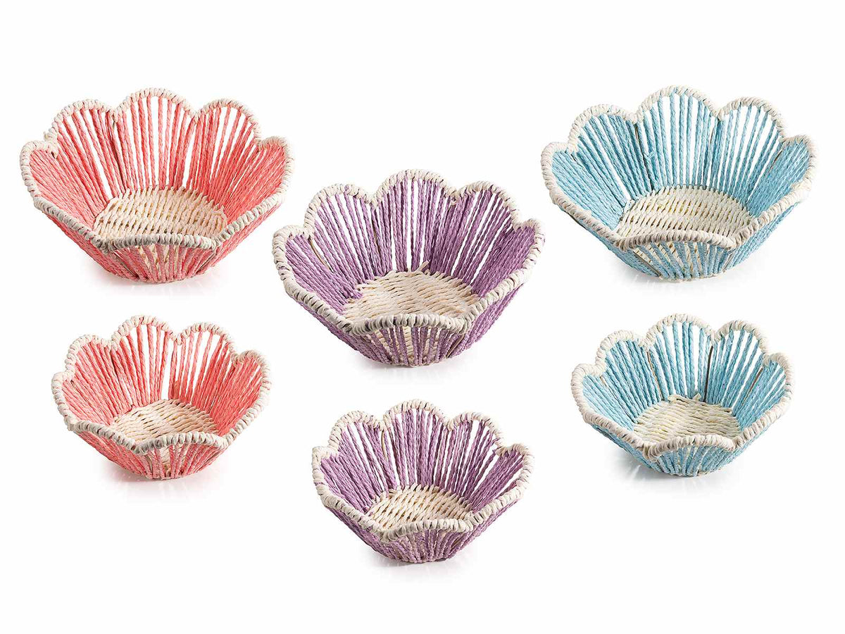 Cestini a forma di fiore realizzati in carta intrecciata colorata in set da due, set da 3 pezzi, Grande: Ø 31,5 cm x 10H