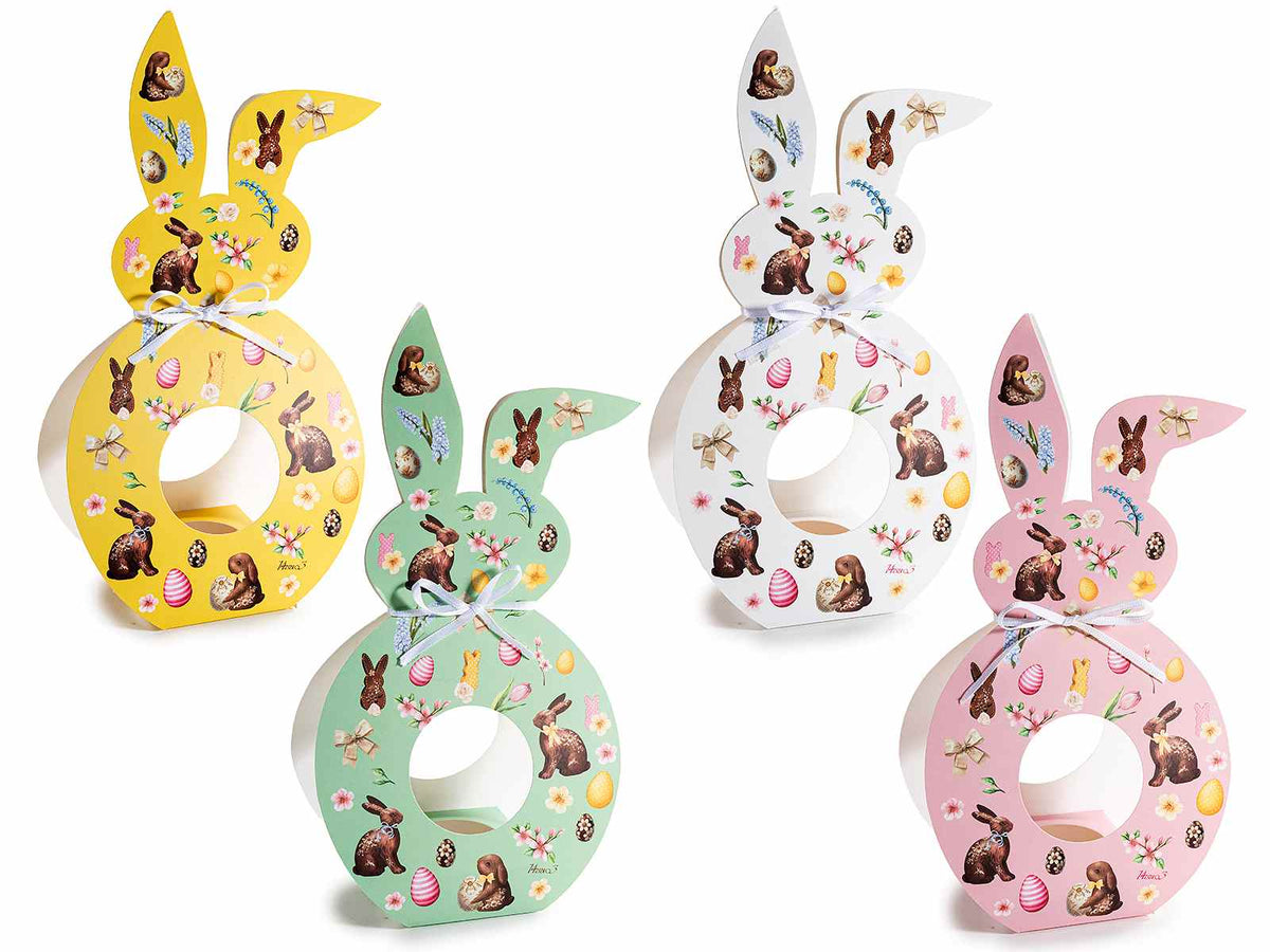 Confezione regalo a forma di coniglio pasquale con base per uovo, finestra, set da 80 pezzi, cm 12 x 6 x 23,5 H