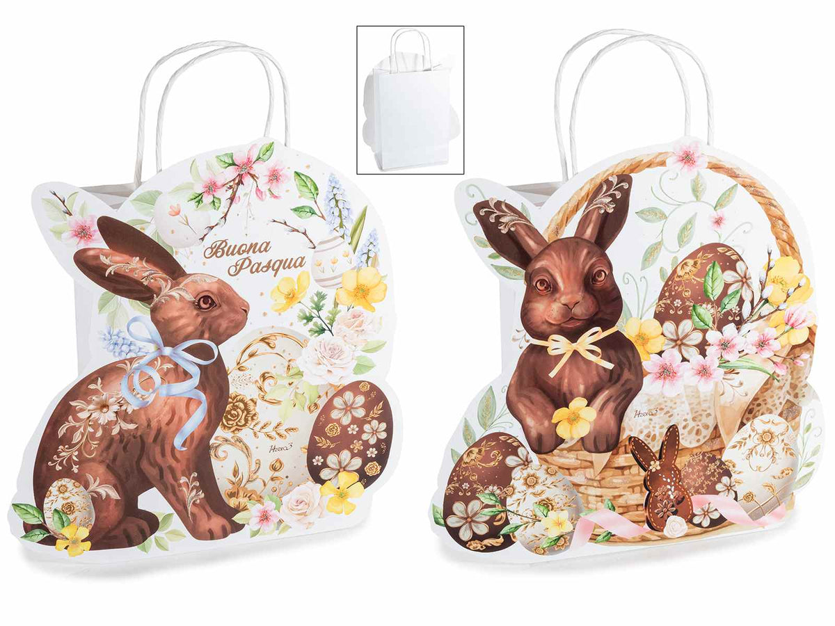 Sacchetti / buste di Pasqua sagomate con manici decorazione pasquale in 3D, set da 40 pezzi, cm 16 x 8 x 22 H