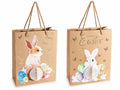 Sacchetti / buste con coniglietto realizzate in carta kraft con decori pasquali, set da 24 pezzi, cm 18 x 8 x 23 H