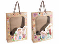 Sacchetti / buste grandi in carta kraft con conigli di Pasqua, stampa fiori, set da 20 pezzi, cm 24 x 8 x 33 H