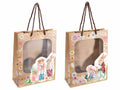 Sacchetti / buste medie in carta kraft con conigli di Pasqua, stampa fiori, set da 20 pezzi, cm 19 x 8 x 24,5 H