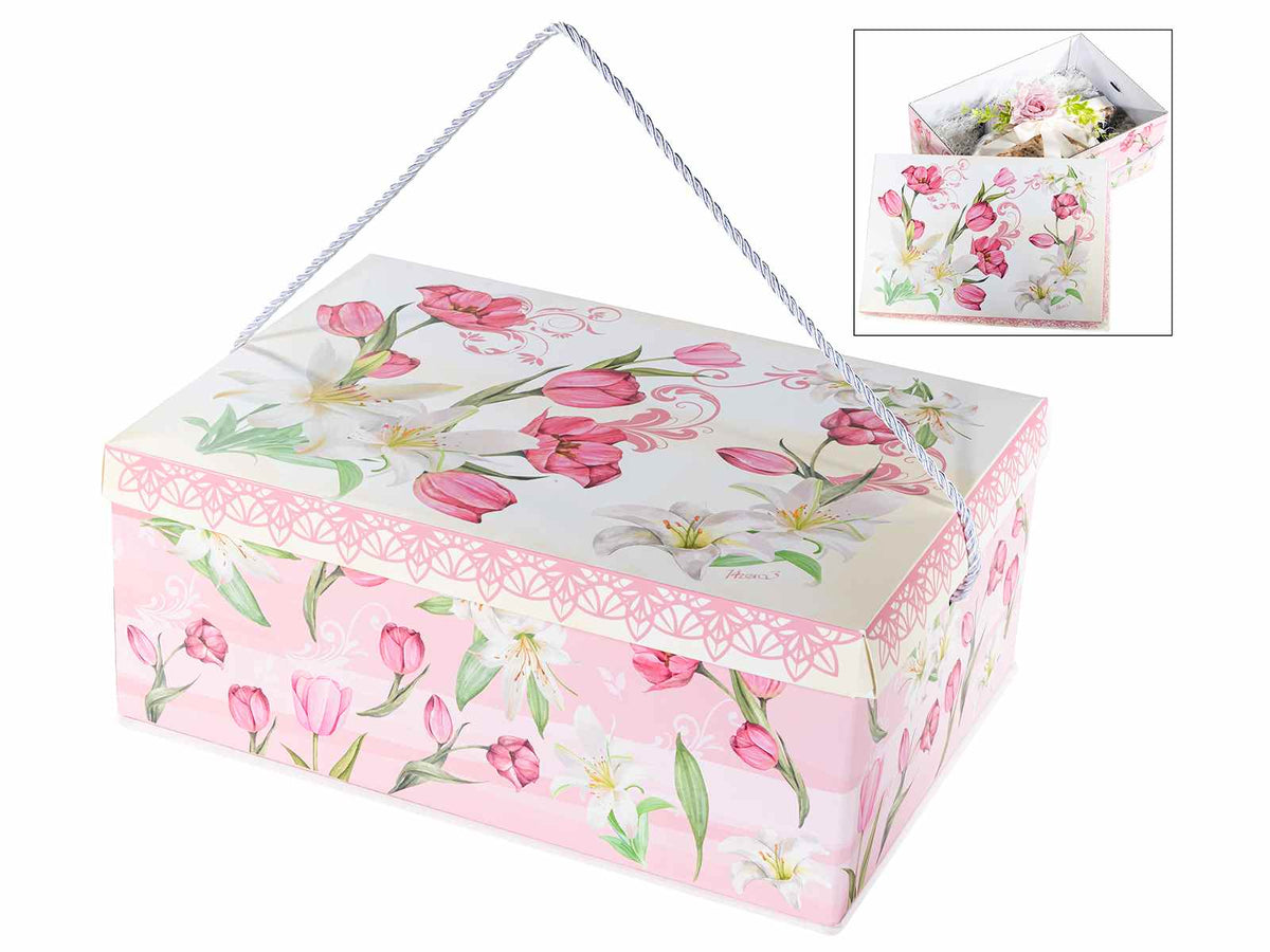 Scatole in cartone per colomba pasquale con stampa floreale e cordino, set da 8 pezzi, cm 32,5 x 22,5 x 12,5 H