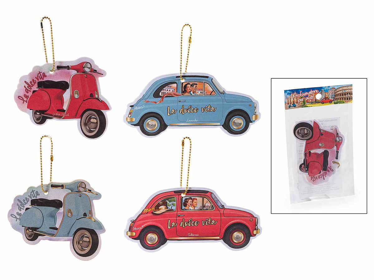 Profumatori per auto o per ambiente in carta da appendere a forma di auto, set da 20 pezzi, cm 7 H (con catenella 9)