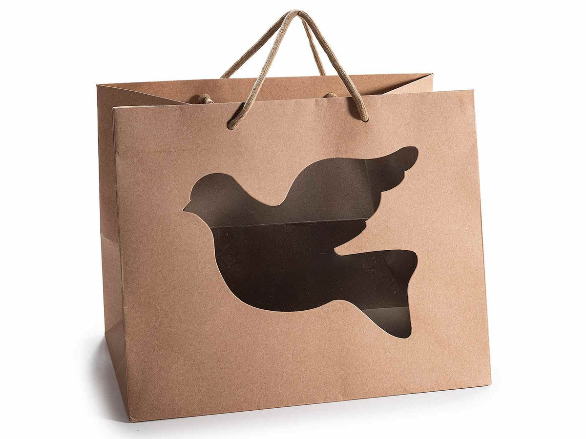 Borse / sacchetti pasquali in carta kraft con finestra trasparente, set da 20 pezzi, cm 32 x 22 x 26 H