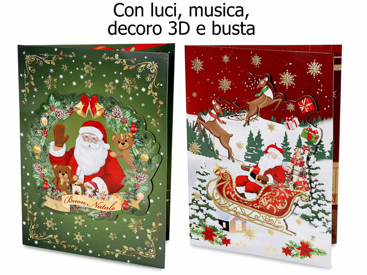 Biglietti di auguri di Natale in 3D con musica, luci e busta, set da 24 pezzi, cm 14,5 x 20 H