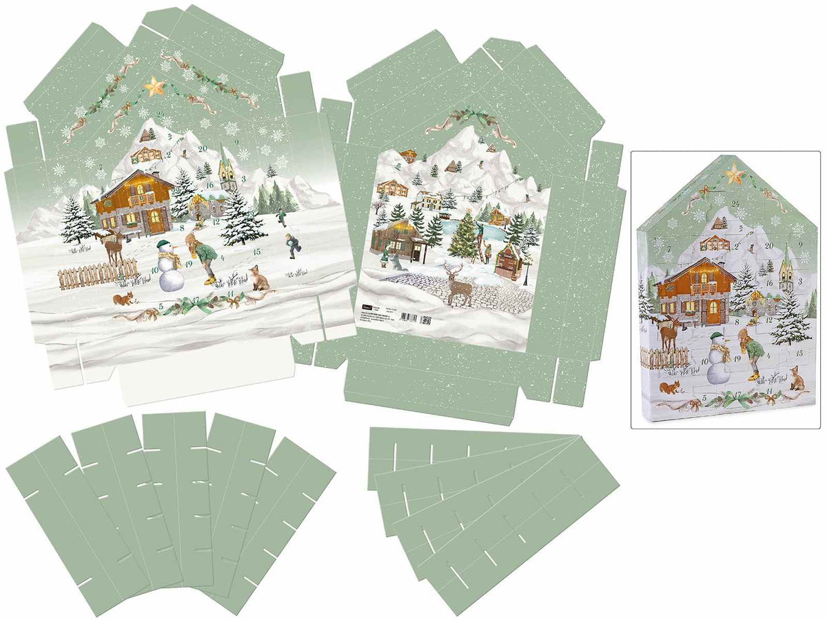Calendari dell'Avvento in carta a forma di cassetta da montare e riempire, set da 6 pezzi