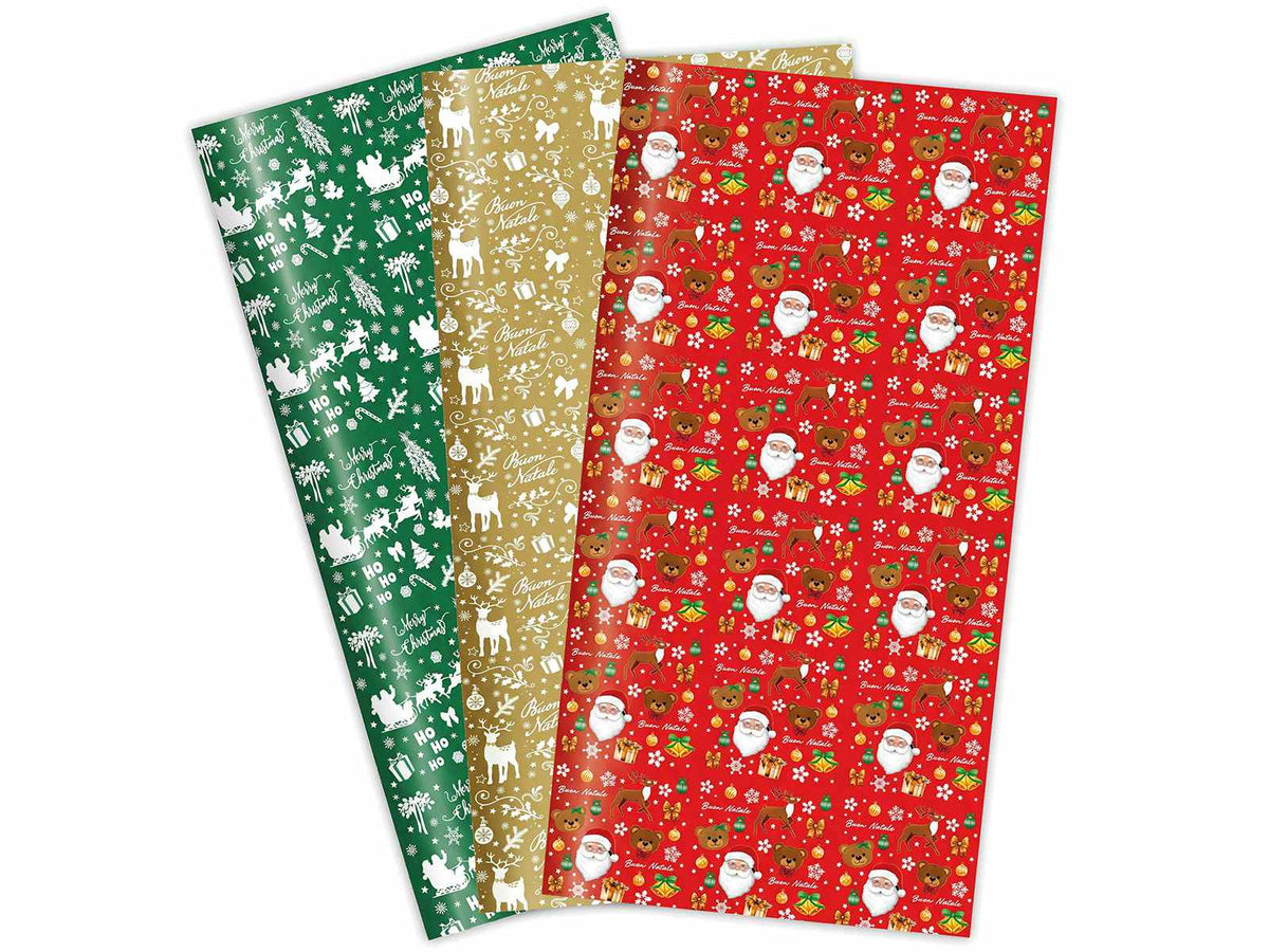 Fogli di carta regalo lucida con stampa natalizia, cm 70 x 100 H
