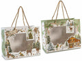 Sacchetti / buste natalizie orizzontali in carta con manici, finestra e tag, set da 18 pezzi, cm 22,5 x 10 x 18 H