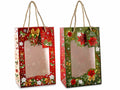 Sacchetti / buste natalizie in carta con manici, finestra e tag, stampa a tema, set da 18 pezzi, cm 16 x 11 x 25 H