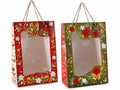 Sacchetti / buste natalizie in carta con manici, finestra e tag, stampa a tema, set da 12 pezzi, cm 24 x 14 x 35 H