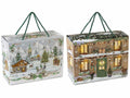 Scatole natalizie orizzontali in carta con manici in corda stampa paesaggio, set da 16 pezzi, cm 27 x 13 x 20 H