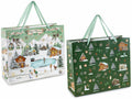 Sacchetti / buste grandi natalizie con manici in raso e stampa paesaggio, set da 12 pezzi, cm 31,5 x 12 x 26 H