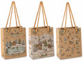 Sacchetti / buste piccola in carta kraft natalizia con manici stampa paesaggio, set da 60 pezzi, cm 11,5 x 6 x 14,5 H