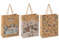 Sacchetti / buste medie in carta kraft con stampa paesaggio natalizio con manici, set da 48 pezzi, cm 19 x 8 x 24 H