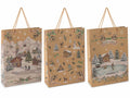 Sacchetti / buste grandi in carta kraft con stampa paesaggio natalizio, set da 36 pezzi, cm 24 x 8 x 33 H