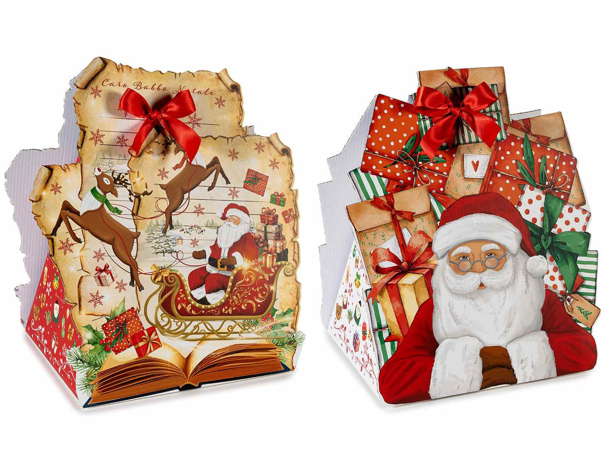 Scatole natalizie sagomate a Babbo Natale in carta e fiocco, set da 4 pezzi
