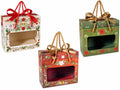 Scatole di Natale in carta con finestra trasparente, manici, fiocco rosso, set da 12 pezzi, cm 18,5 x 8,5 x 16 H