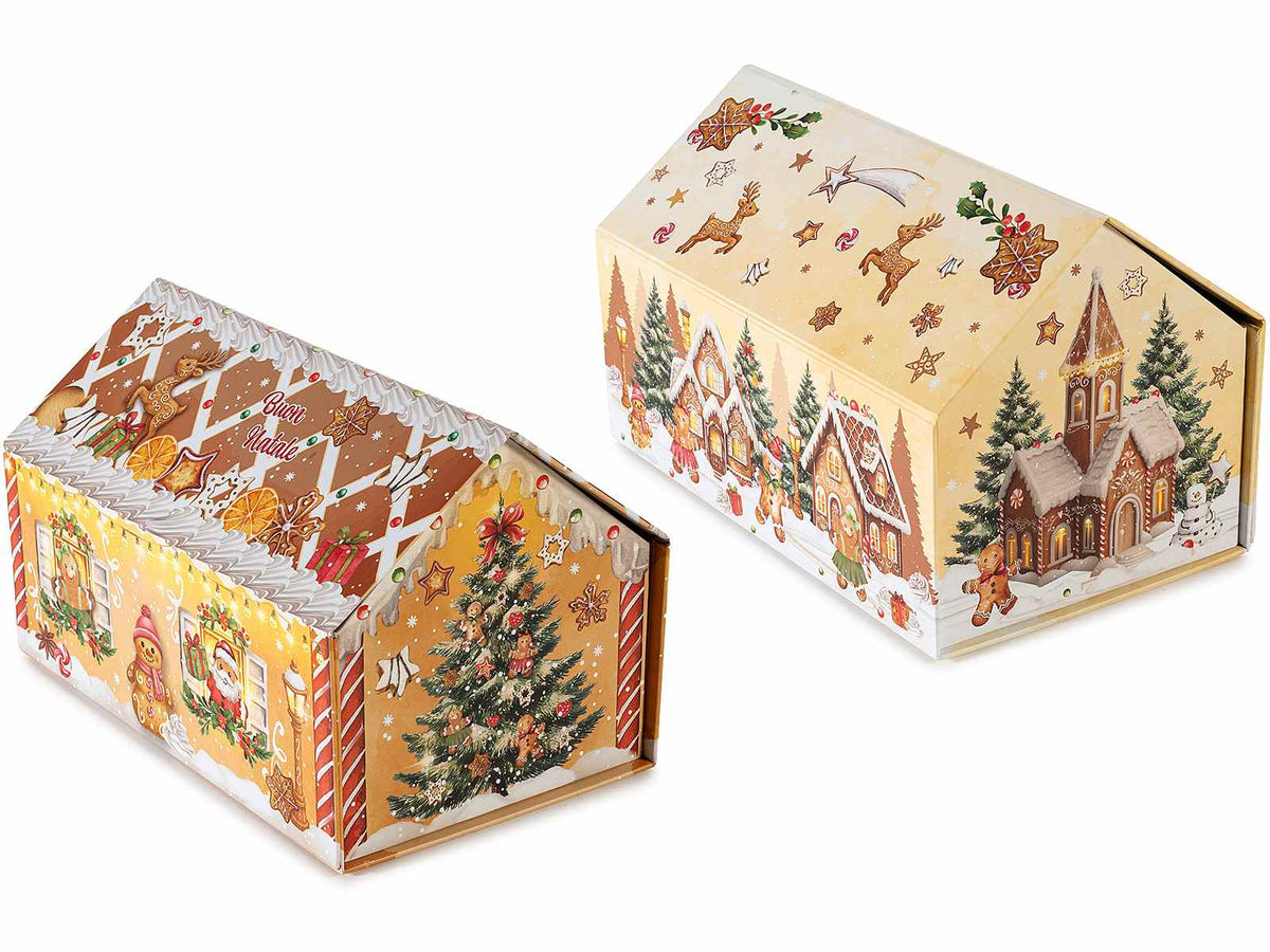 Scatole di Natale a casetta pan di zenzero pieghevole con chiusura magnetica, set da 6 pezzi, cm 20 x 12,5 x 13 H