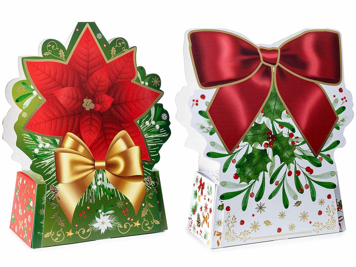 Scatole di Natale in carta sagomata con stampa natalizia e dettagli dorati, set da 16 pezzi, cm 23 x 10 x 29 H