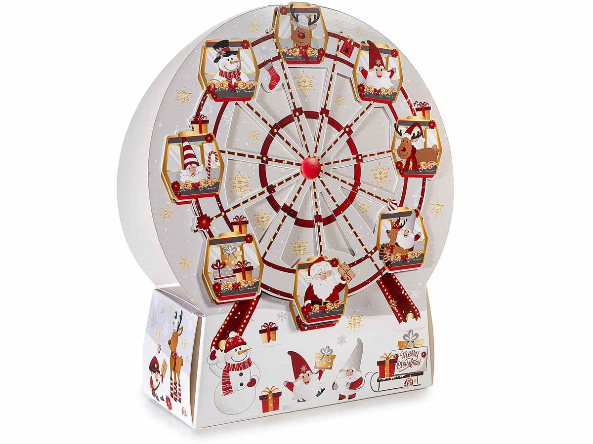Scatole in carta con decorazione ruota panoramica girevole e stampa natalizia, set da 12 pezzi, cm 20 x 7 x 23 H