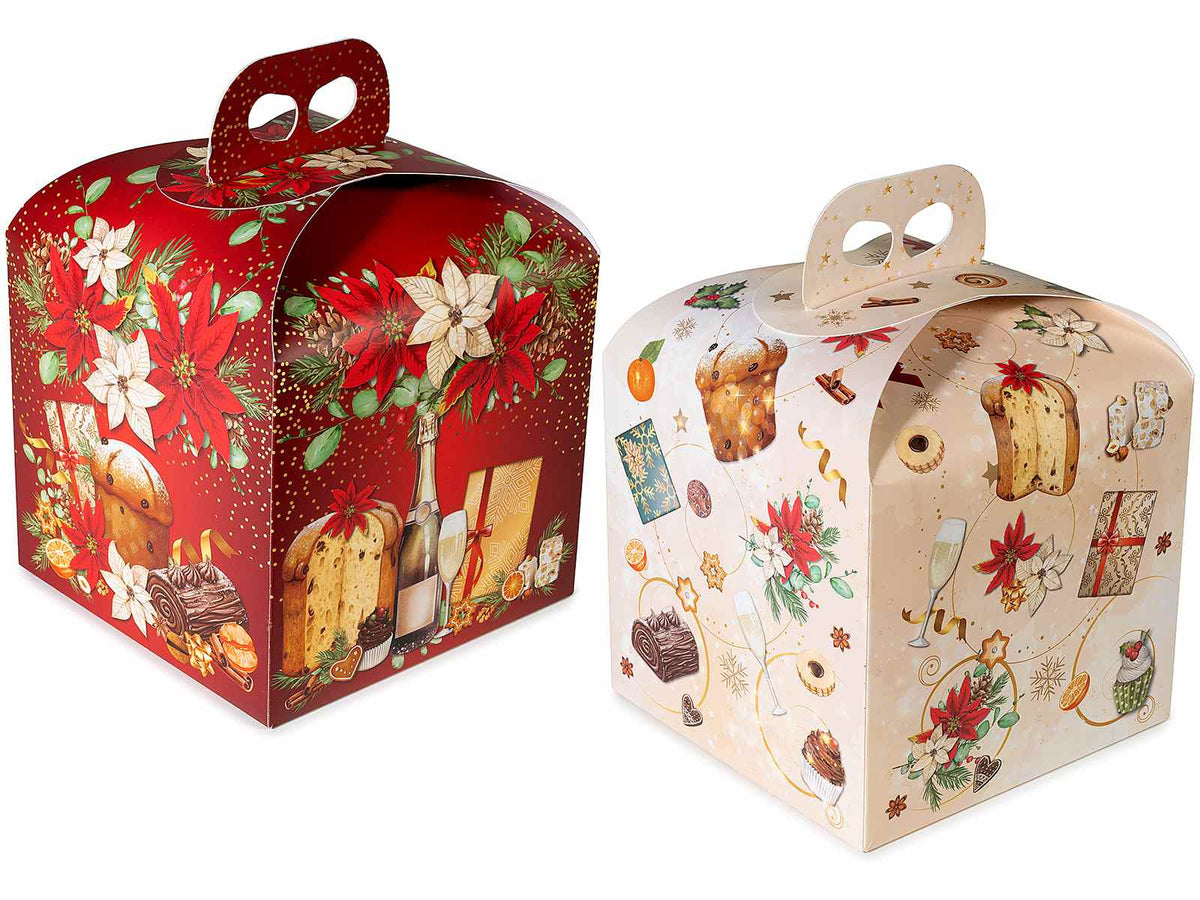 Scatole natalizie in carta colorata per panettone / pandoro con manico, set da 14 pezzi
