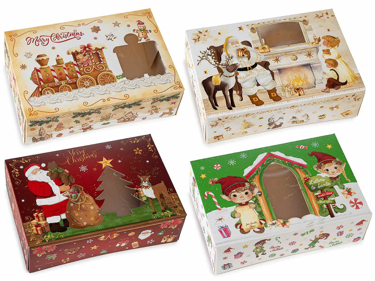 Scatole di Natale in carta con stampa a tema e finestra trasparente, set da 20 pezzi, cm 22,5 x 15,5 x 7 H