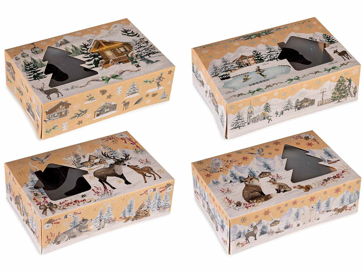 Scatole natalizie in carta kraft con stampa paesaggio innevato e finestra, set da 20 pezzi, cm 22,5 x 15,5 x 7 H