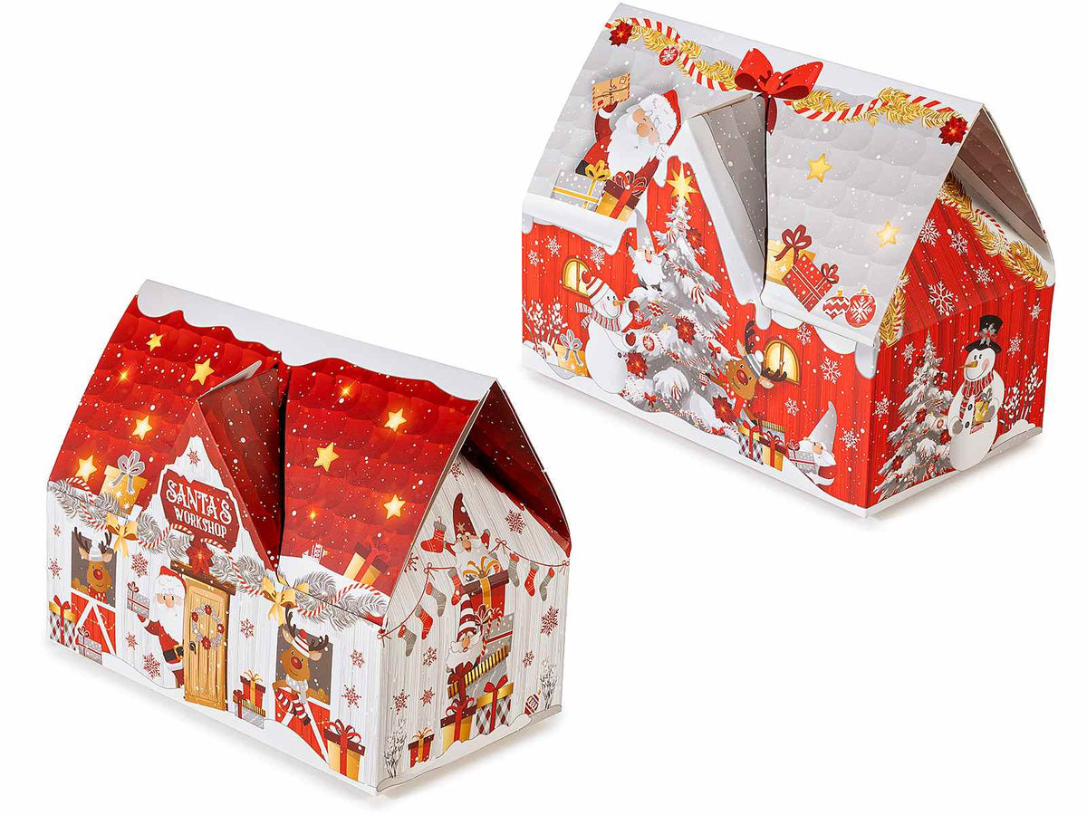 Scatole natalizie a forma di casetta in carta. Perfette per confezioni regalo, set da 20 pezzi, cm 19,5 x 11 x 15 H