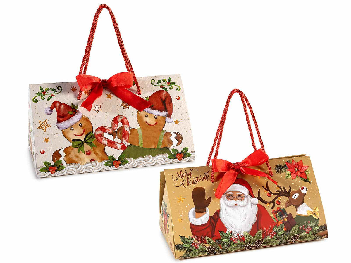 Scatole natalizie a cofanetto in carta con manici e fiocco, set da 24 pezzi, cm 24 x 14 x 12 H