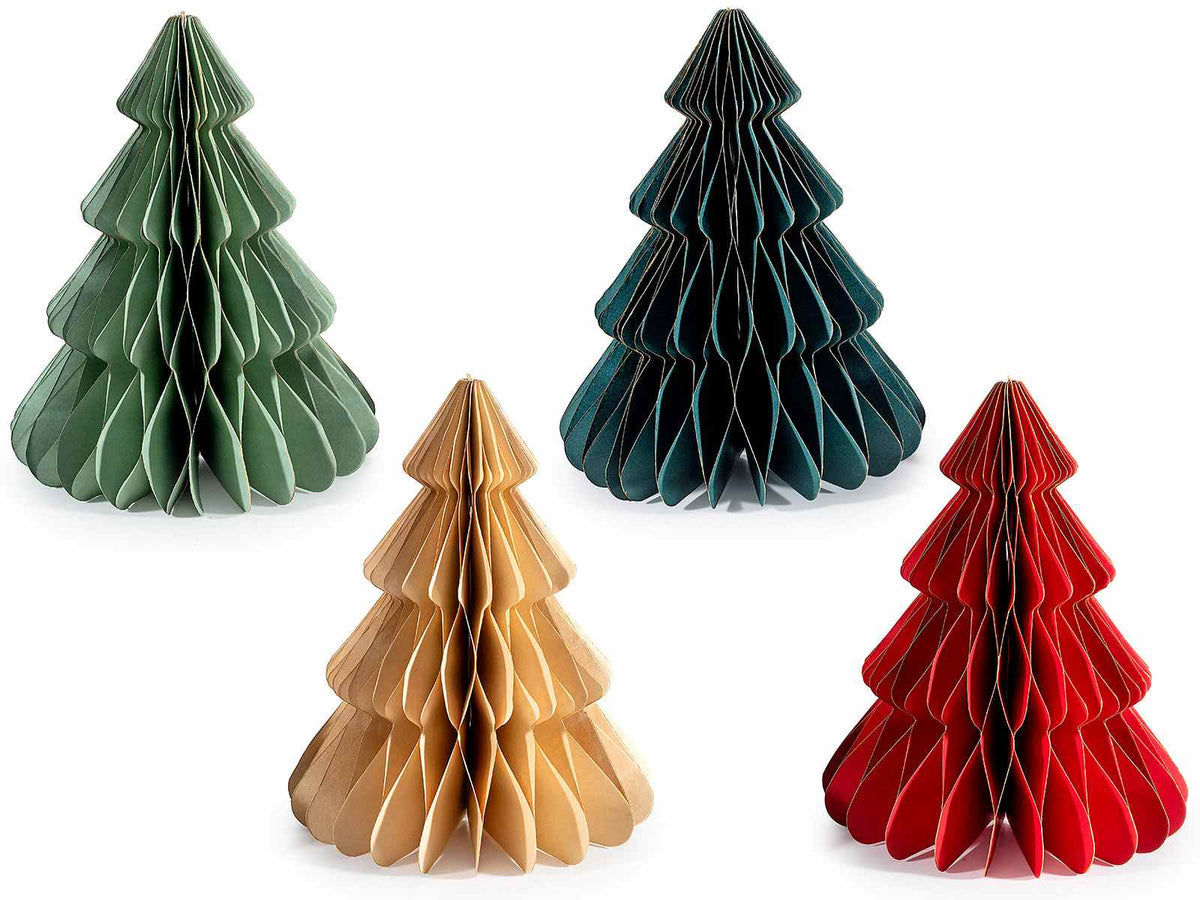 Alberi di Natale decorativi in carta a nido d'ape con dettagli dorati, set da 8 pezzi, Ø 20,5 cm x 25 H