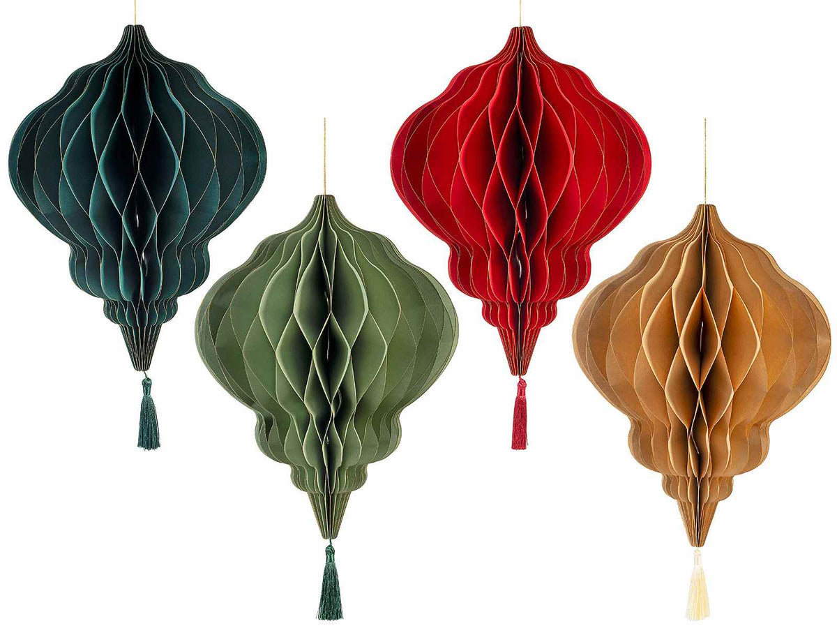 Set di 4 decorazioni natalizie in carta oro, 30x30x40 cm