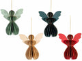 Angeli natalizi decorativi in carta effetto nido d'ape con dettagli dorati, set da 12 pezzi, cm 10,5 x 6,5 x 12 H