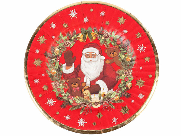 Set di 10 piatti di carta con stampa a tema natalizia e dettagli oro, Ø 21 cm