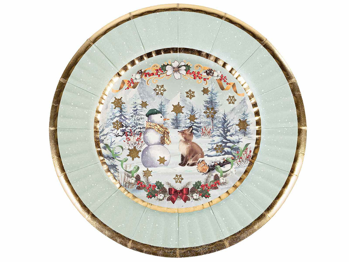 Piatti di carta con stampa a tema natalizia e dettagli oro, set da 10 pezzi, Ø 21 cm