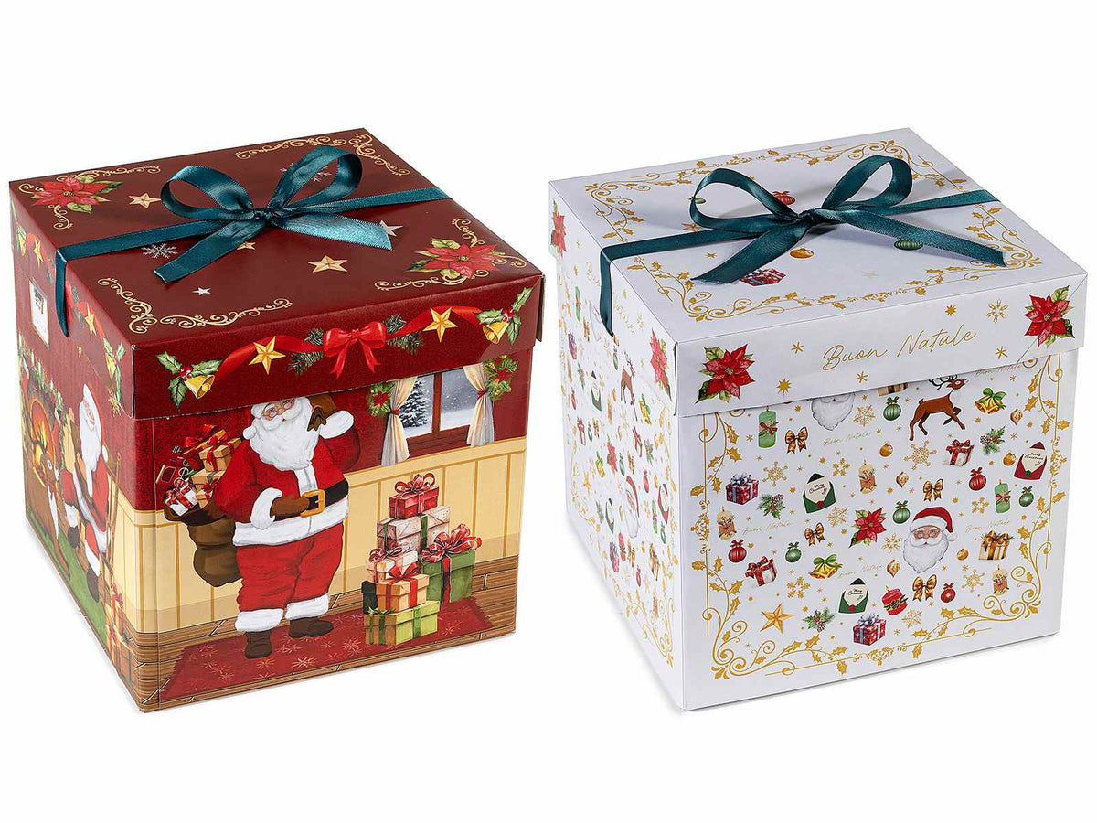 Scatole di Natale quadrate in carta con coperchio e fiocco in raso. Ideali, set da 12 pezzi