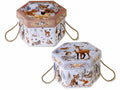 Scatole esagonali in carta per panettone con manici e coperchio, stampa, set da 8 pezzi