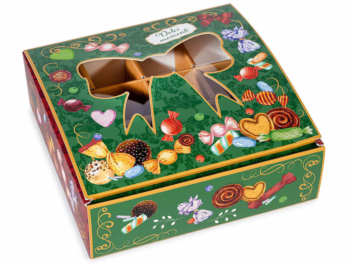 Scatole regalo in carta con finestra trasparente a fiocco e design dolcetti, 16, set da 12 pezzi