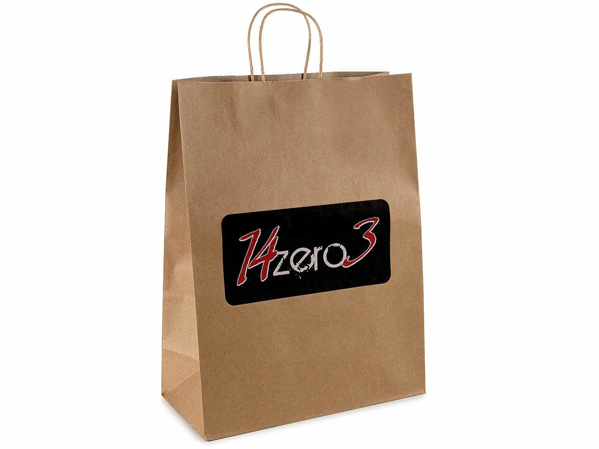 Busta / sacchetto regalo XL in carta kraft naturale riciclata con manici e logo, set da 30 pezzi, cm 32 x 15 x 42 H