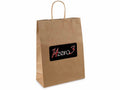 Busta / sacchetto regalo L in carta kraft naturale riciclata con manici e logo, set da 120 pezzi, cm 26 x 11 x 34,5 H