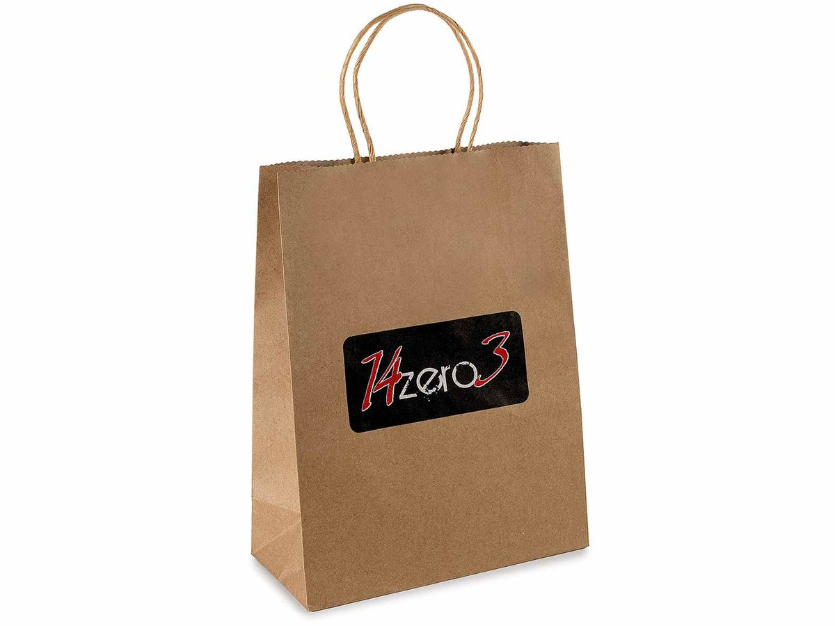 Busta / sacchetto regalo M in carta kraft naturale riciclata con manici e logo, set da 150 pezzi, cm 22 x 10 x 29 H