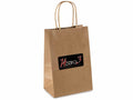 Busta / sacchetto regalo S in carta kraft naturale riciclata con manici e logo, set da 100 pezzi, cm 14 x 9 x 21 H