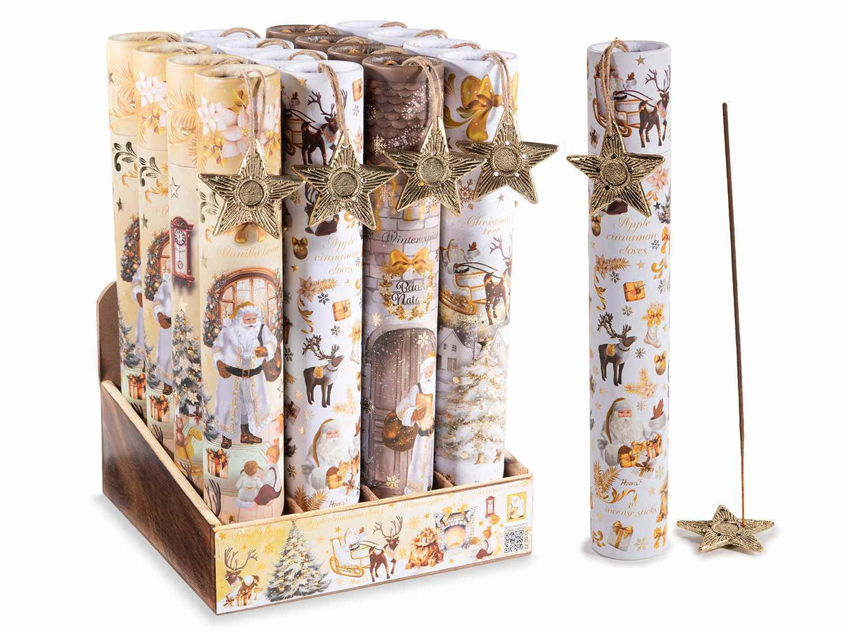 Stick di incenso con porta incenso in metallo a forma di stella. Confezione, set da 16 pezzi, Stick: cm 25,5 H